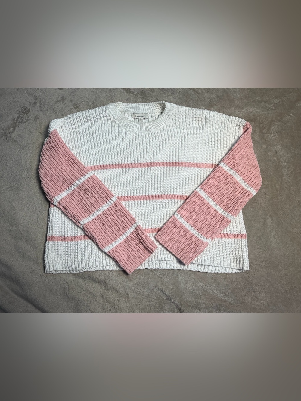 Francesca’s Chunky Knit Pink & White Striped Sweater Size L